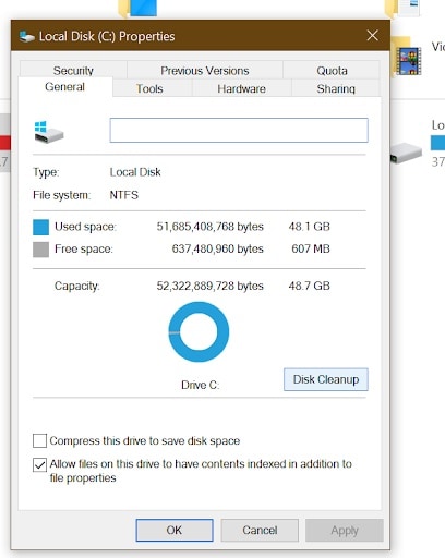disk cleanup option in windows 10