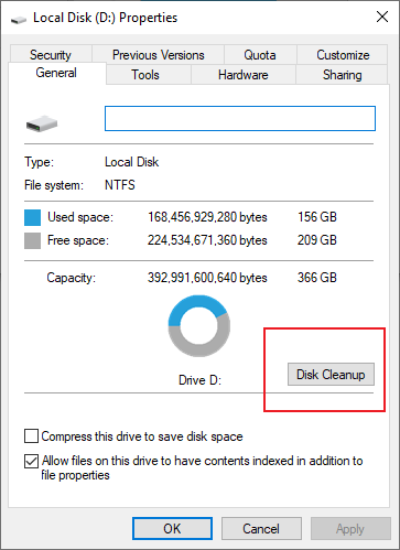 go to disk cleanup