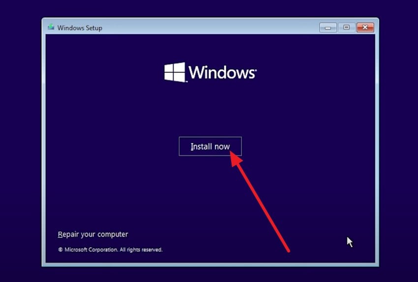pick install now windows