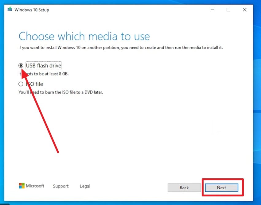 define media for installation windows