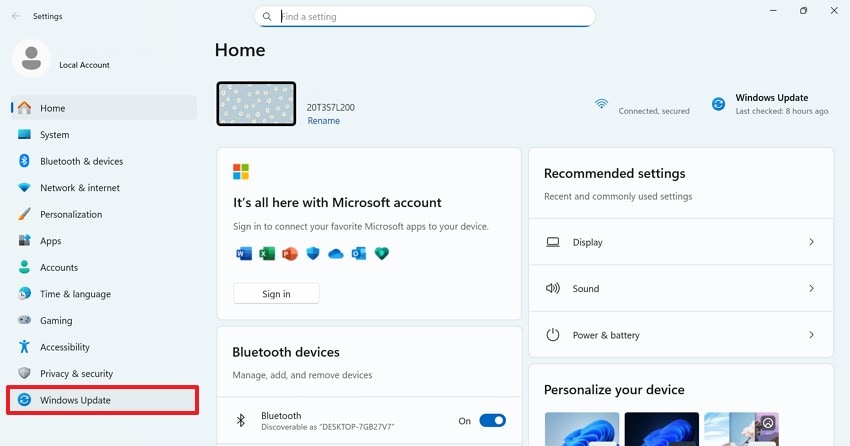select windows update tab