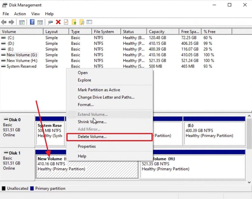 delete extended volume
