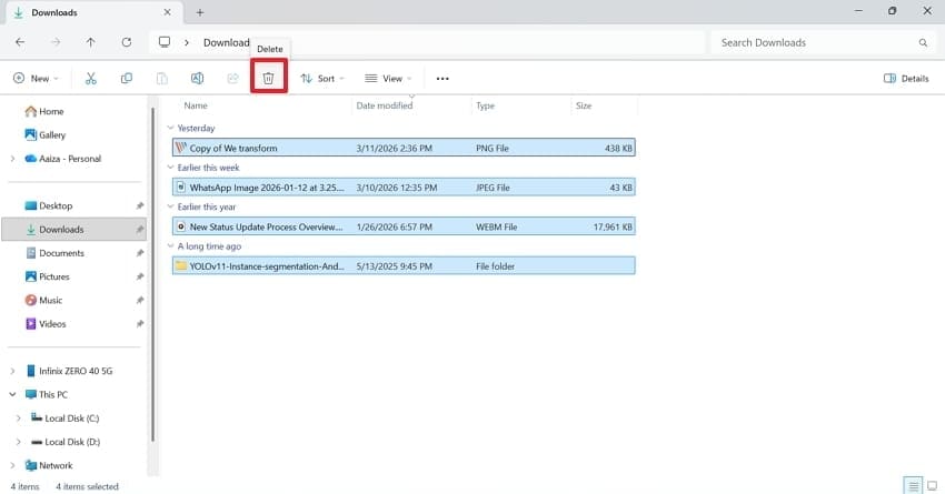 delete icon downloads folder