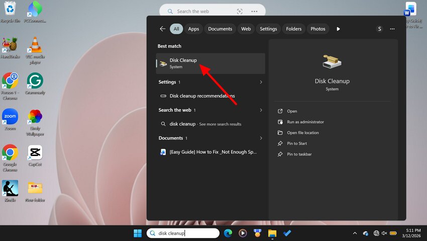 start disk cleanup windows 11