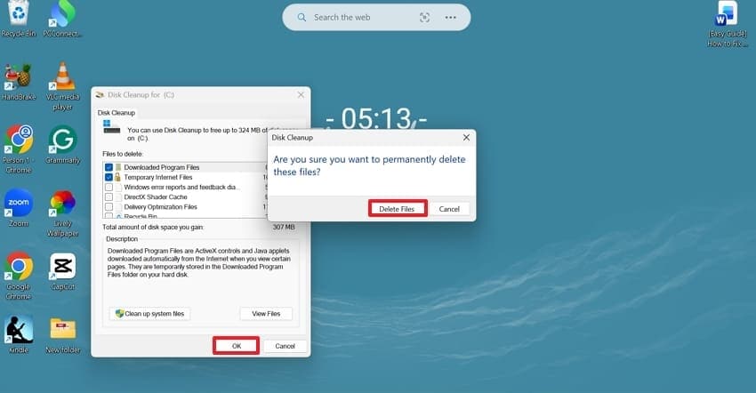 slect c drive to clear disk space
