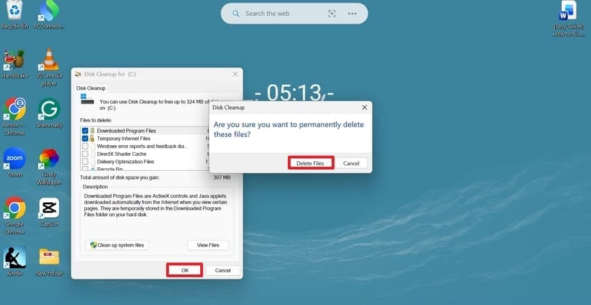permanently delete files for disk space