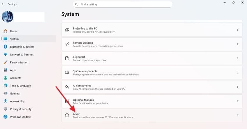 about from system windows 11