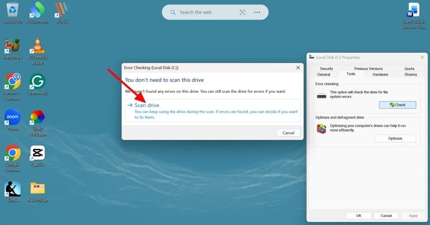 scan c drive fix disk error