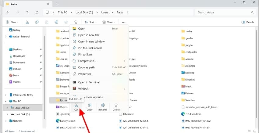 cut folder from c drive