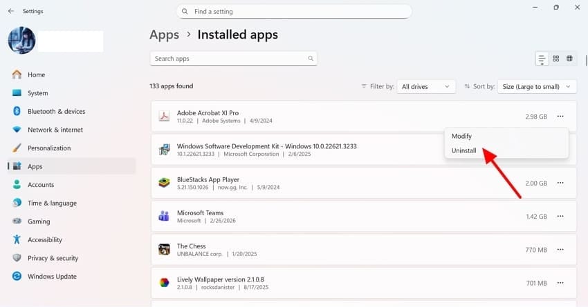 uninstall applications clean up space