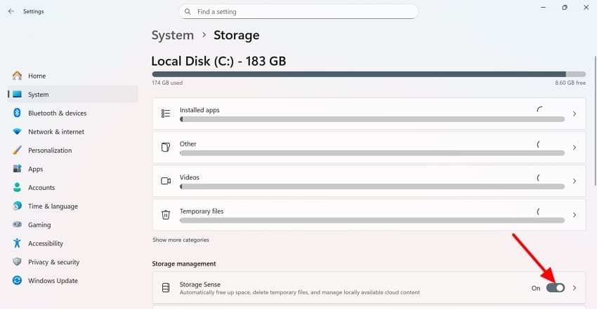 enable storage sense windows 11