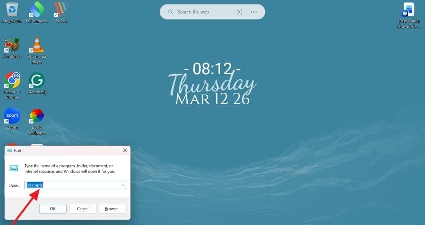 command for locating temp files