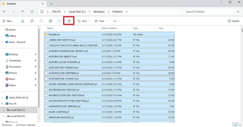 delete cache log contents c drive