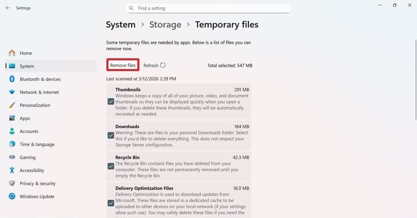 remove temporary files fix
