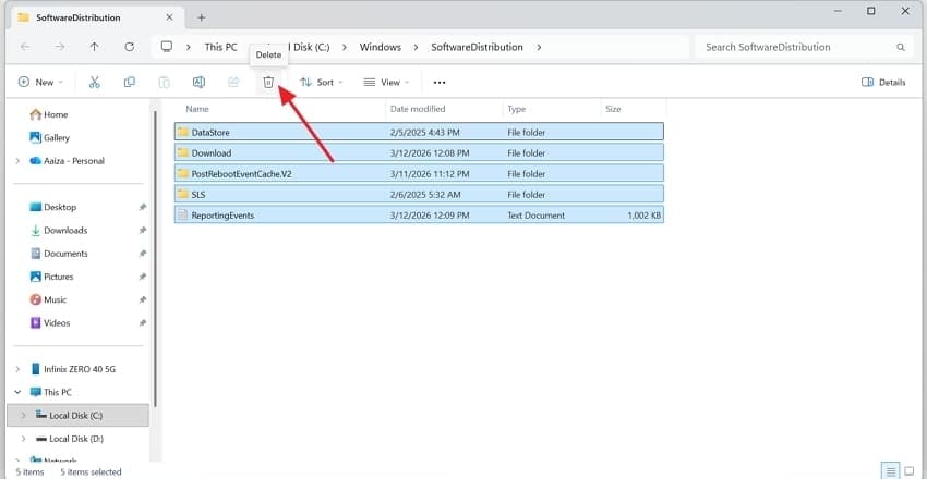 clear temp files disk space error