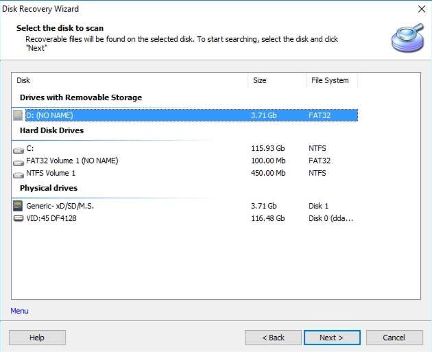 select the disk to scan with diskinternals partition recovery 