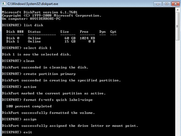 diskpart command prompt