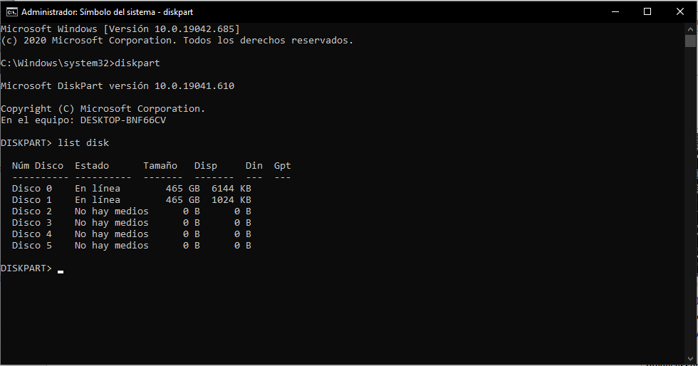 windows command prompt showing the diskpart utility with list disk select disk and clean commands executed