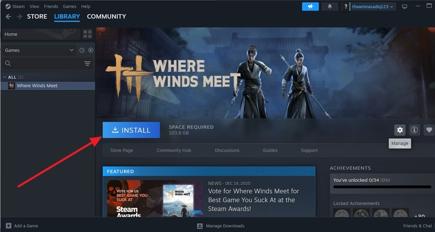 choose install option in steam