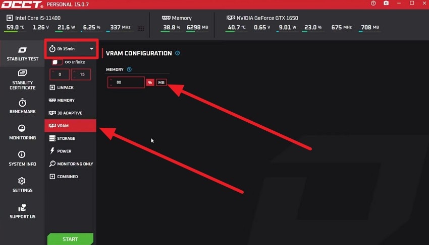 select the duration and memory