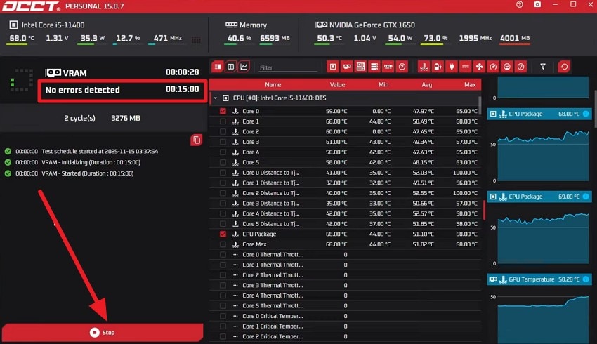 error display under vram