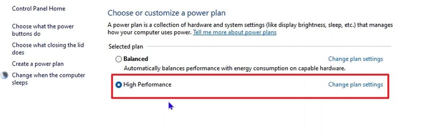 pick the change plan settings