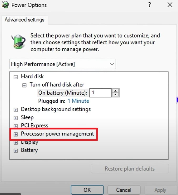 change advanced power settings