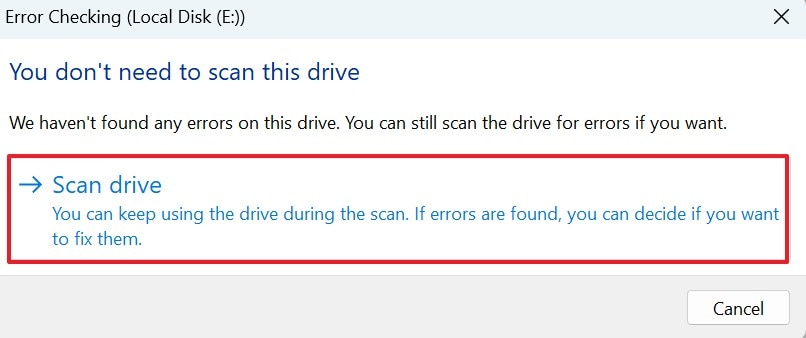 scan drive for errors