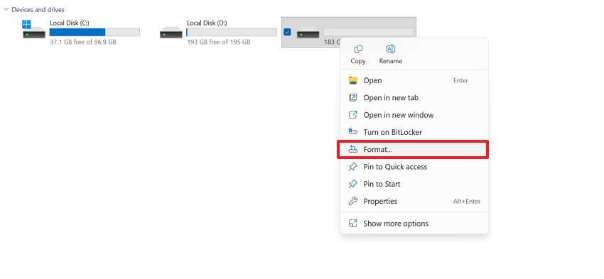 select format option