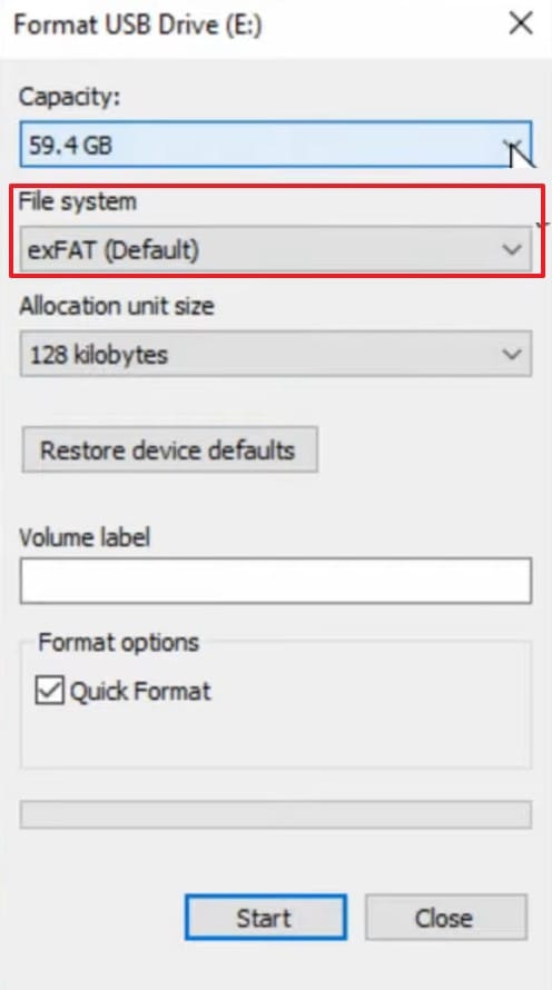 change the drive format