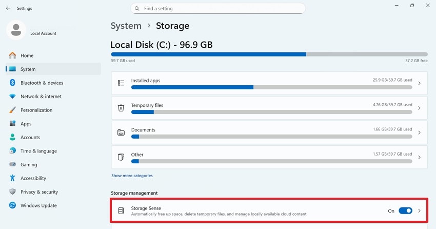 enable storage sense