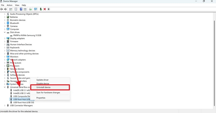 uninstall usb device