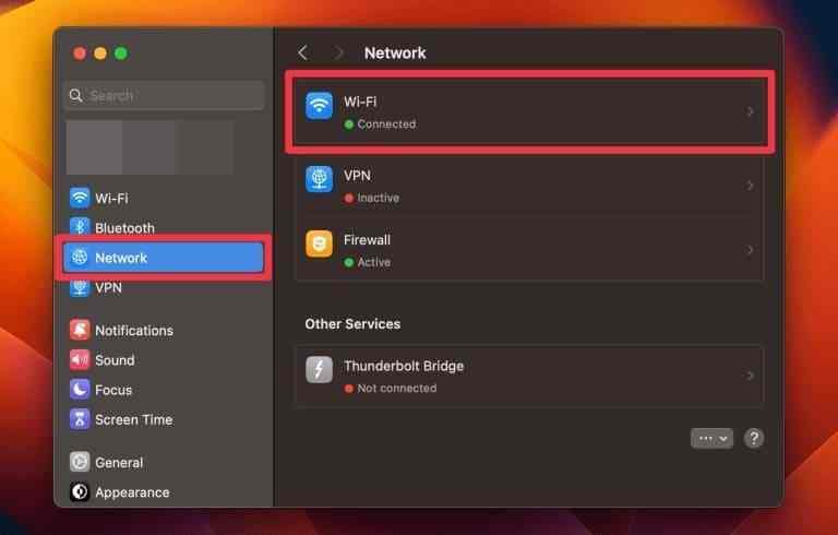wifi network selected in mac system settings