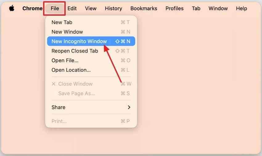 new incognito window option in chrome for mac