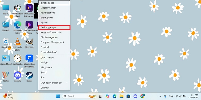 enter device manager window
