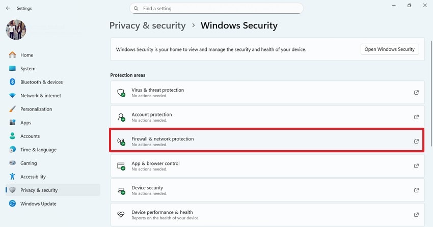 select firewall and network protection