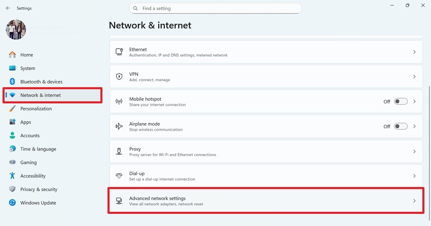 enter advanced network settings