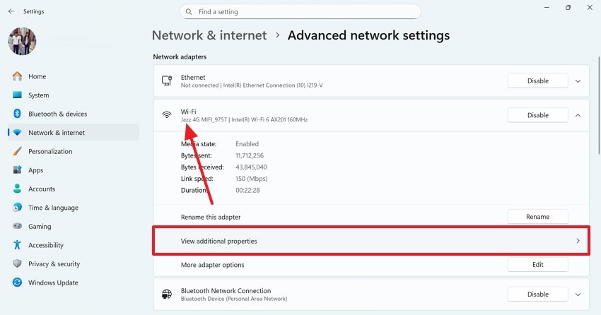 view network properties