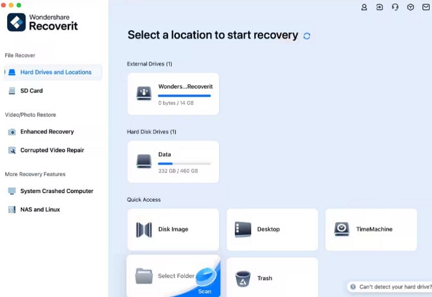 download and launch recoverit choose location