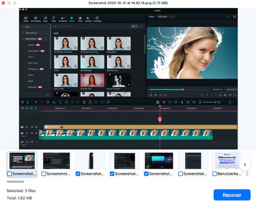 preview lost files hit recover