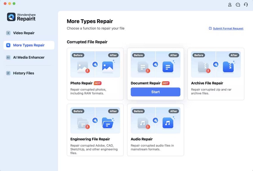 launch repairit select document repair tool