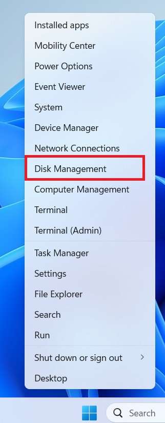 open disk management 