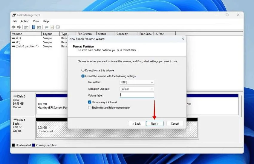 format the partition