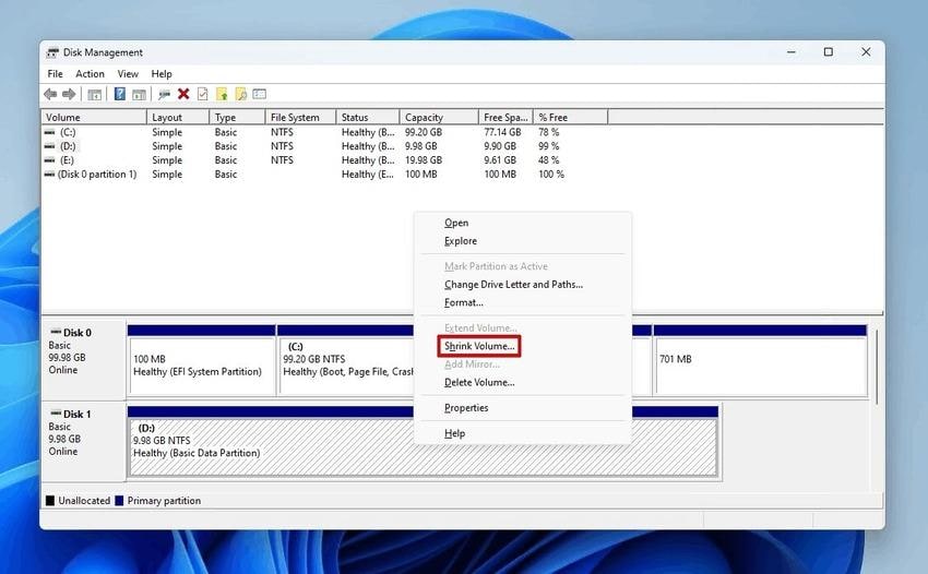 shrink a volume to partition a drive without erasing data