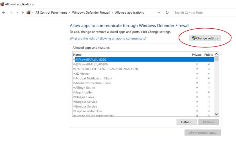 navigate to allowed apps section