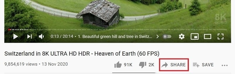 youtube video player with 8k label and settings control