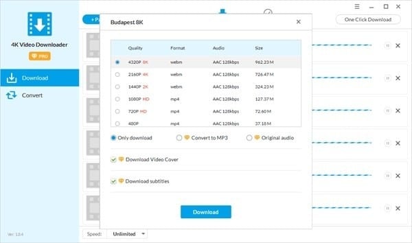 historical 4k video downloader desktop quality selection dialog