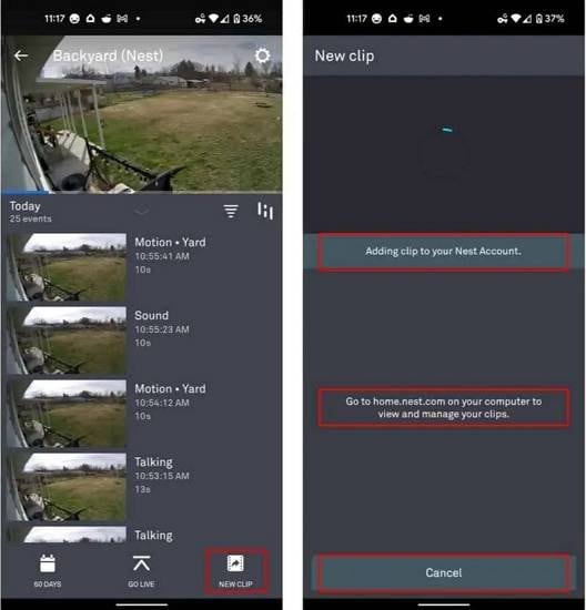 create instant clips in the nest app
