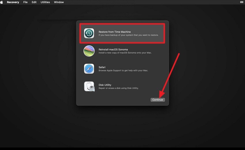 restore from time machine