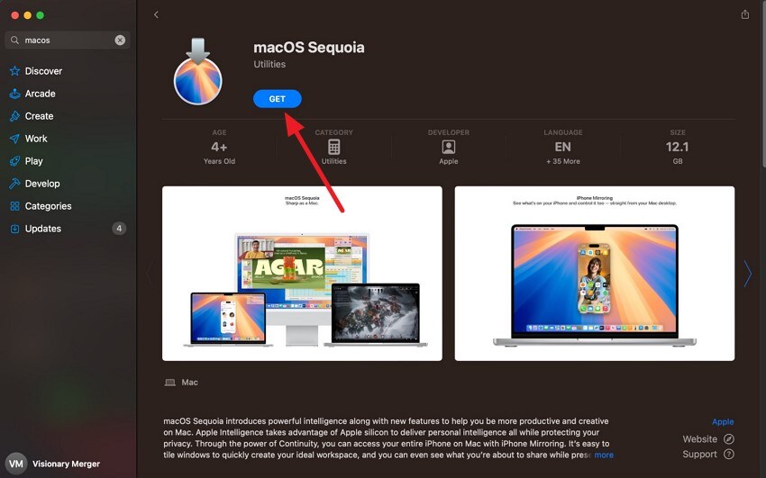 press get to install version